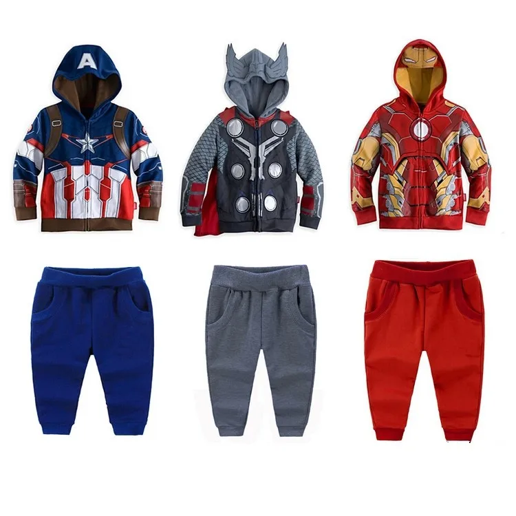 Розничная, детский комплект одежды для маленьких мальчиков, толстовка с капюшоном с изображением героя капитана+ штаны, детский спортивный костюм