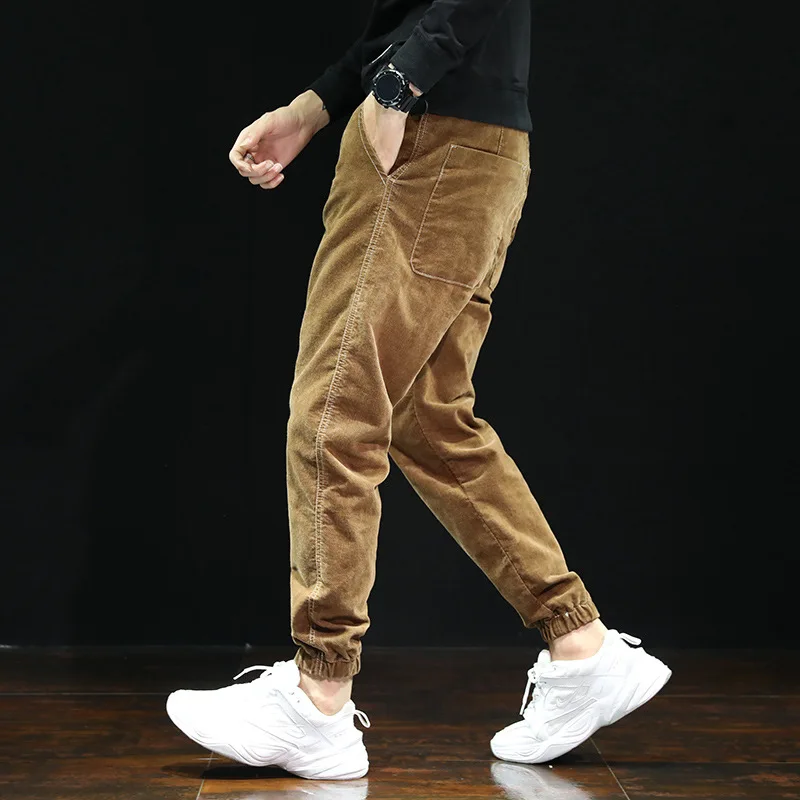 HMILY high quality casual pants men loose leisure long pants men high quality male student long pants jeans big size - Цвет: Khaki