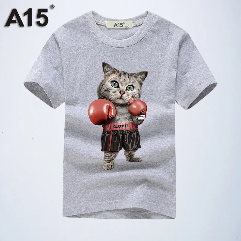 A15 T-shirt 3D Kids T Shirt White Cartoon Printed Summer T-shirt for Girl Big Boys Cotton Plain Short Tee Size 8 10 12 Year - Color: T0159Gray