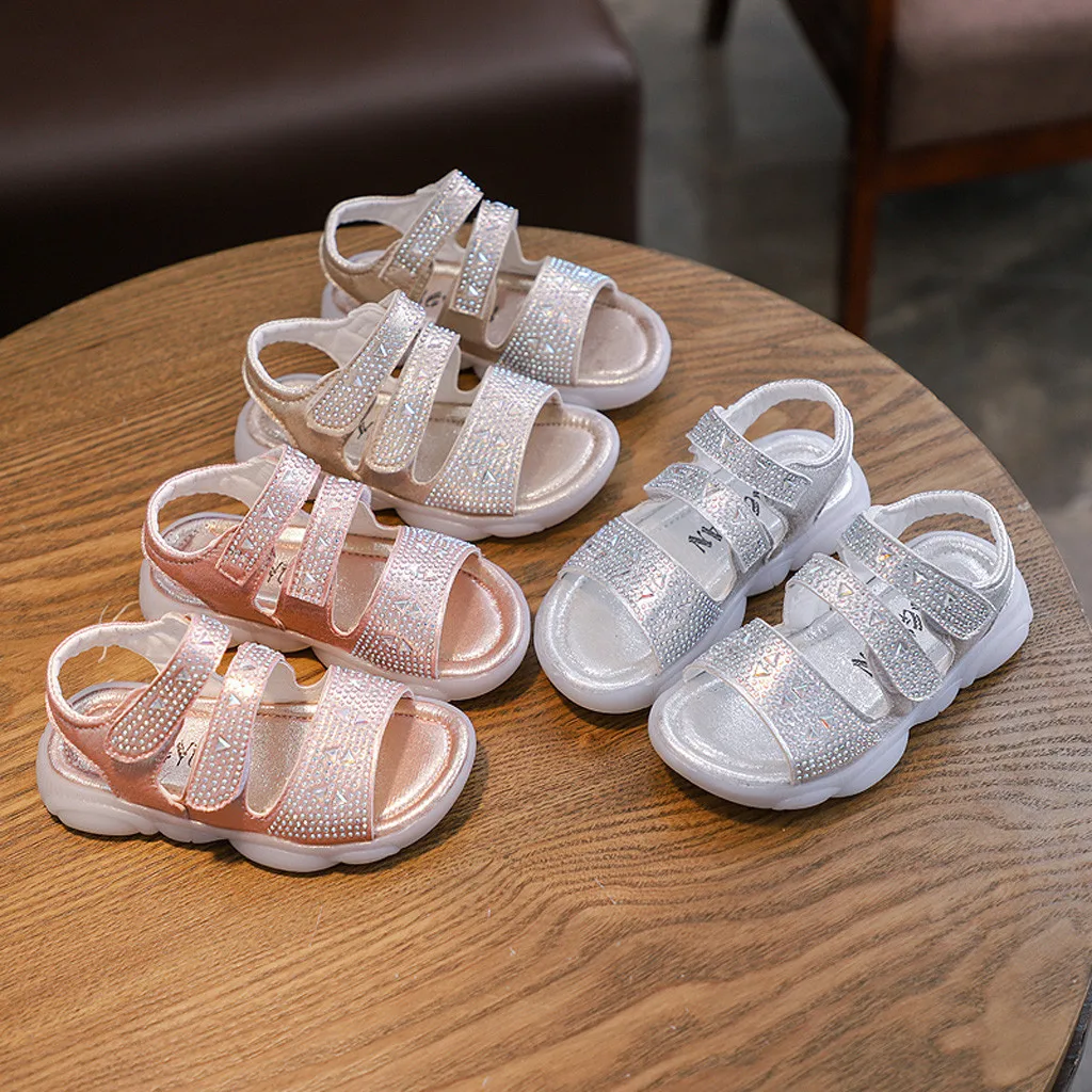 

MUQGEW Toddler Infant Kids Sandals Baby Girls Crystal Shoes Bling Summer Princess Shoes Sandals for Girl Casual Sport Sandalias