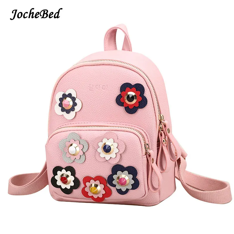

2017 Printing Flower Rivet Simple Style Women Backpacks High Quality Leather School Bags Satchel Brand Design Female Backpack