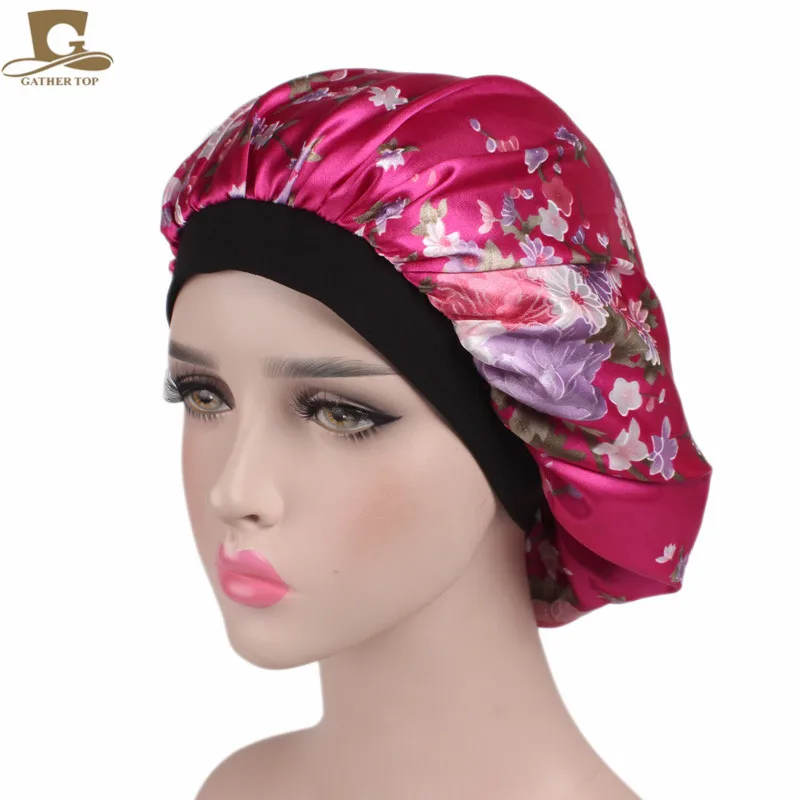 

2017 new Luxury Wide Band Satin Bonnet Cap comfortable night sleep hat hair loss cap 10 design