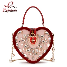 Роскошная винтажная Вельветовая женская сумка в форме сердца с жемчужной цепочкой, сумка через плечо, сумка-мессенджер для женщин P