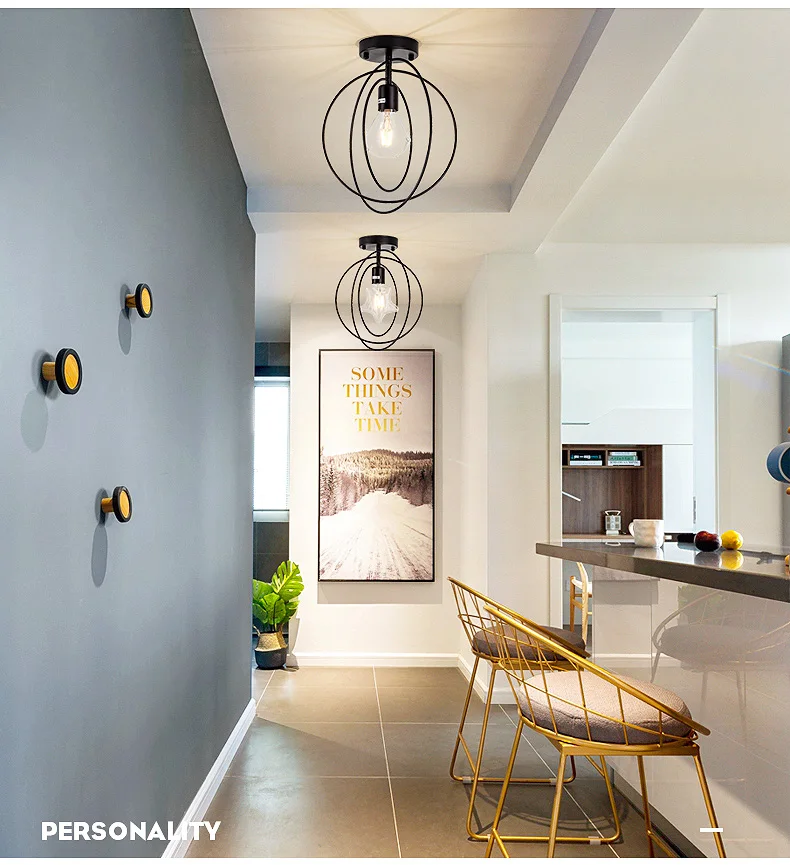 Современная винтажная Потолочная люстра Золотой Лофт Светодиодная потолочная лампа железной формы лампа для клетки Кухонные светильники домашнее освещение