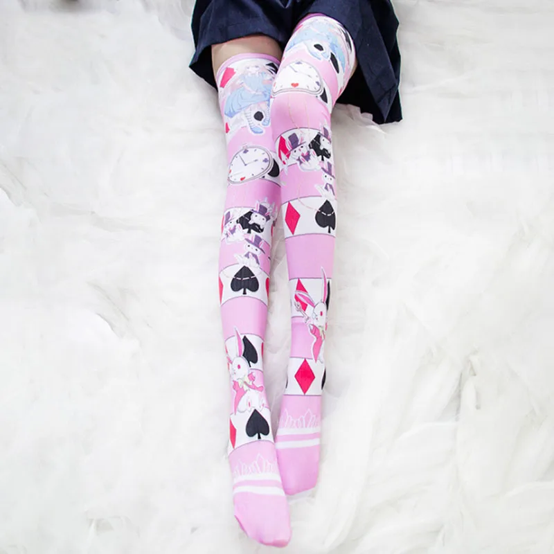 Милые Гольфы с 3D принтом японского аниме Алиса Лолита носки для костюмированной вечеринки Kawaii школьный носок выше колена - Цвет: Pink