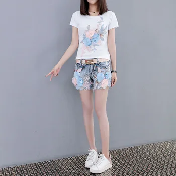 

KL1040 Cute girls short vintage washed denim shorts summer loose fashion sequined women jeans shorts