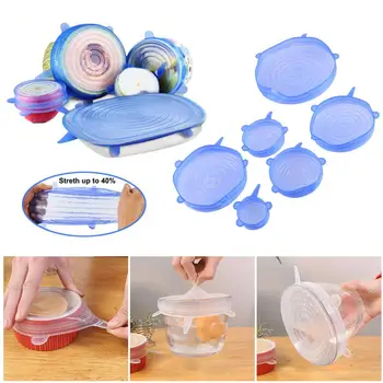 

4/6PCS Silicone Stretch Lids Universal Silicone Lid Food Wrap Bowl Pot Lid Silicone Cover Pan Cooking Kitchen Gadget Tools
