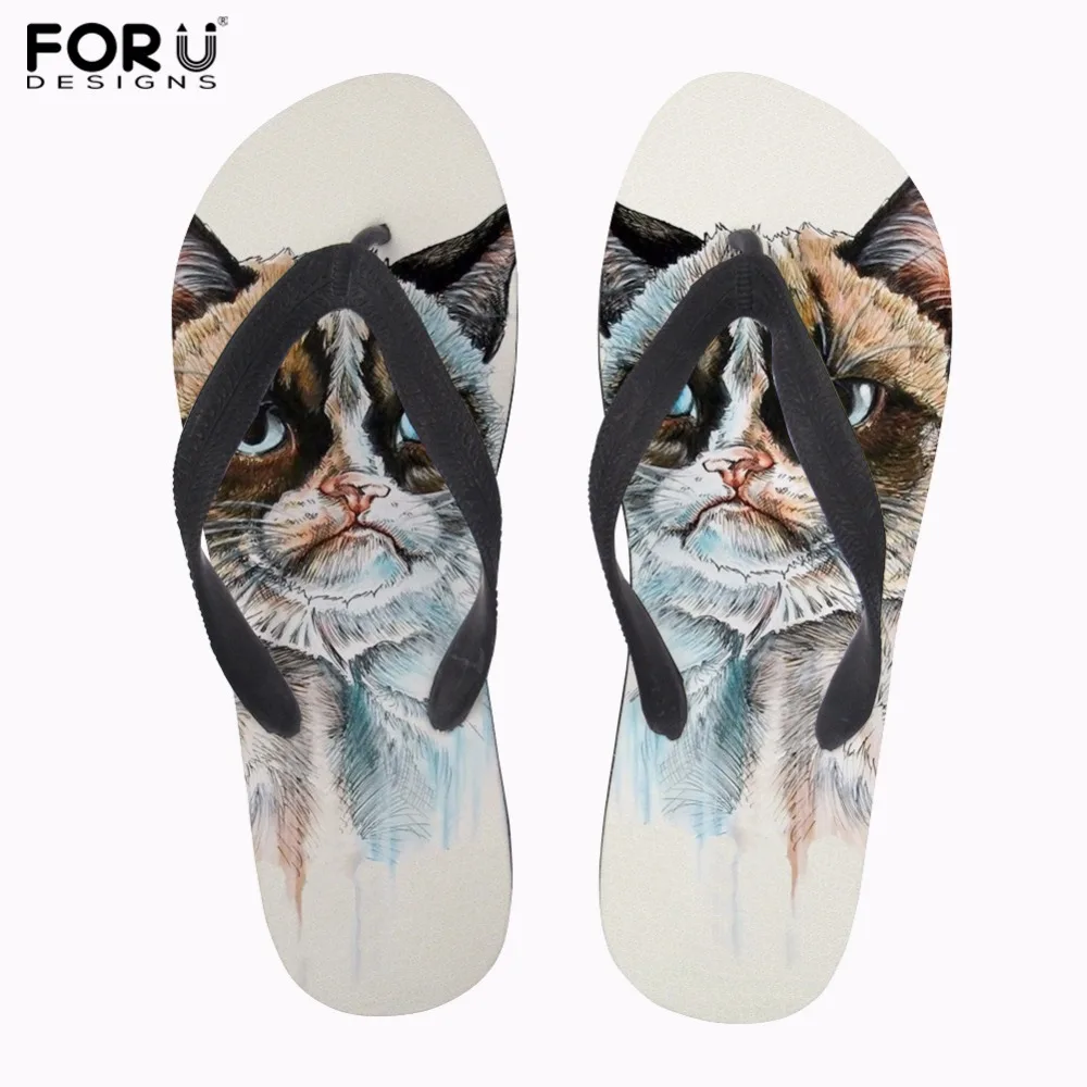 

FORUDESIGNS Women Beach Flip Flops Flipflops Sandals Shoes Bath Slippers Sandals Funny Cat Dog Women Slippers Summer Custom