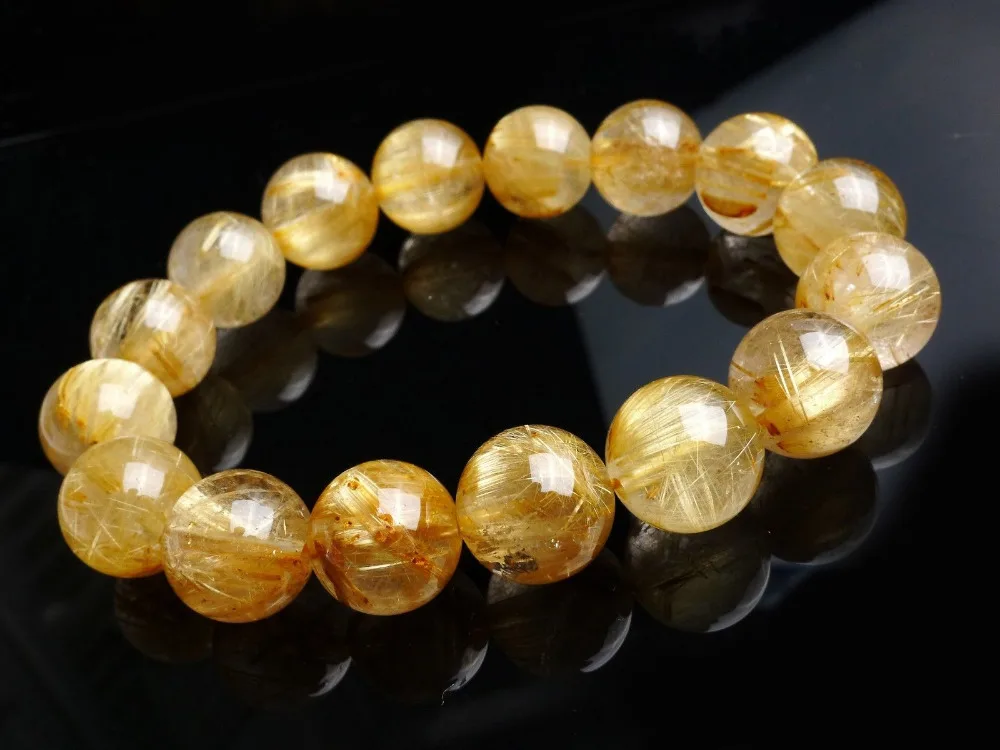 

huij 001671 Genuine Natural Brazil Gold Titanium Rutile Quartz Crystal Bracelet AAA
