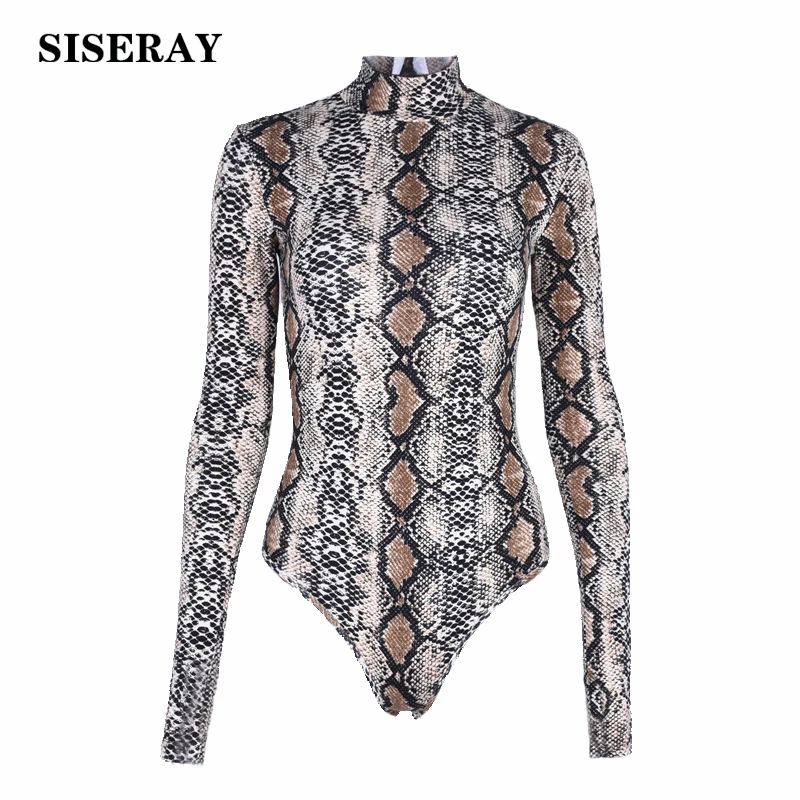 

Sexy Snake Print Woman Body Autumn Long Sleeve Turtleneck Bodysuit Women Leotard Top Slim Romper Overalls Body Top For Women
