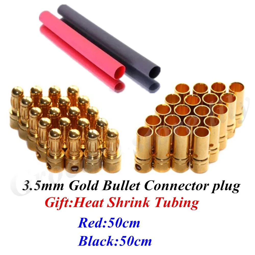 

20pairs/lot 3.5mm RC Gold Bullet Connector Battery ESC Banana Plug with Heat Shrink Tubing