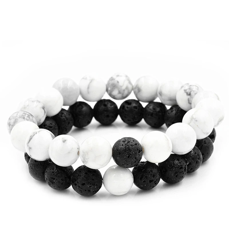 

Couples Distance Bracelet Bangle Lava Bead Matching Yin Yang Anniversary Gift W715