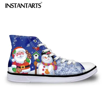 

INSTANTARTS Men's Vulcanize Shoes Man Classic Sneakers 3D Cute Christmas Snowman Print Santa Claus High Top Canvas Shoes Boy Man