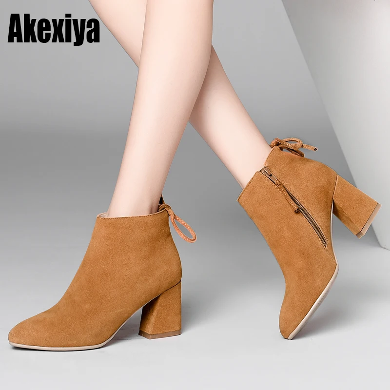 

Women Boots British style flock velvet stretch boots casual fashion First layer cowhide European and American all match k193
