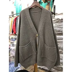 Весенний свитер кардиганы женские 2019 V шеи рукав открытый стежок свободный свитер куртка дешевая одежда женское вязаное пальто AA-272