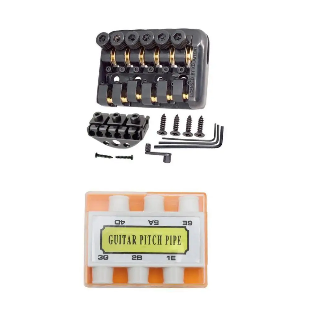 1 Set Saddle Guitar Fixed Bridge Tailpiece with Pitch Pipe Lock Nut Wrenchs for Headless Electric Guitar Parts
