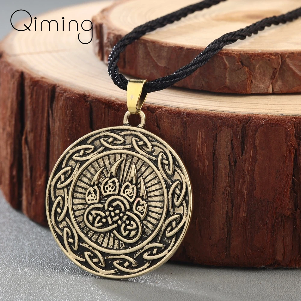 

Vikings Bear Pendant Vintage Necklace Women Impress of Veles Pendant Celtic Infinity Bear Punk Male Wholesale Jewelry