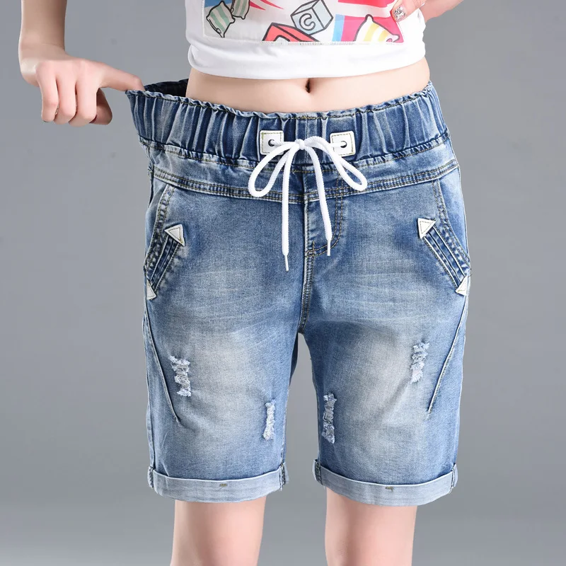 Женские летние джинсовые шорты с завышенной талией и дырками в винтажном стиле, сексуальные джинсовые шорты с бахромой размера плюс