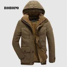 ROHOPO Парка мужская из чистого хлопка, Флисовая теплая Мужская парка Зимняя парка с капюшоном для мотоциклистов и байкеров, куртка с хлопковой подкладкой для сафари