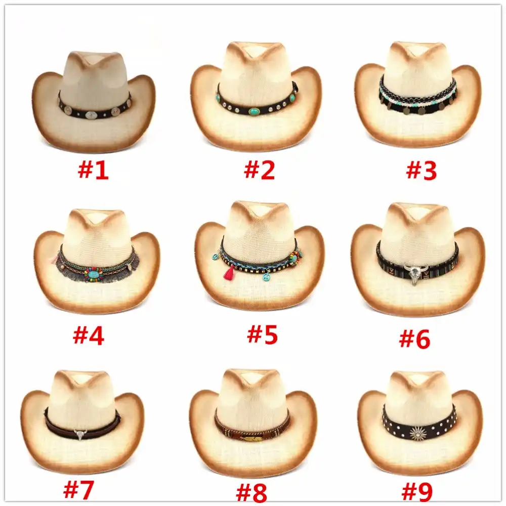 Hats Women Men Straw Cowboy Hat with Bohemian Bull Head Band for Lady Dad Western Sombrero Hombre Cowboy Hat Cowboy Hats