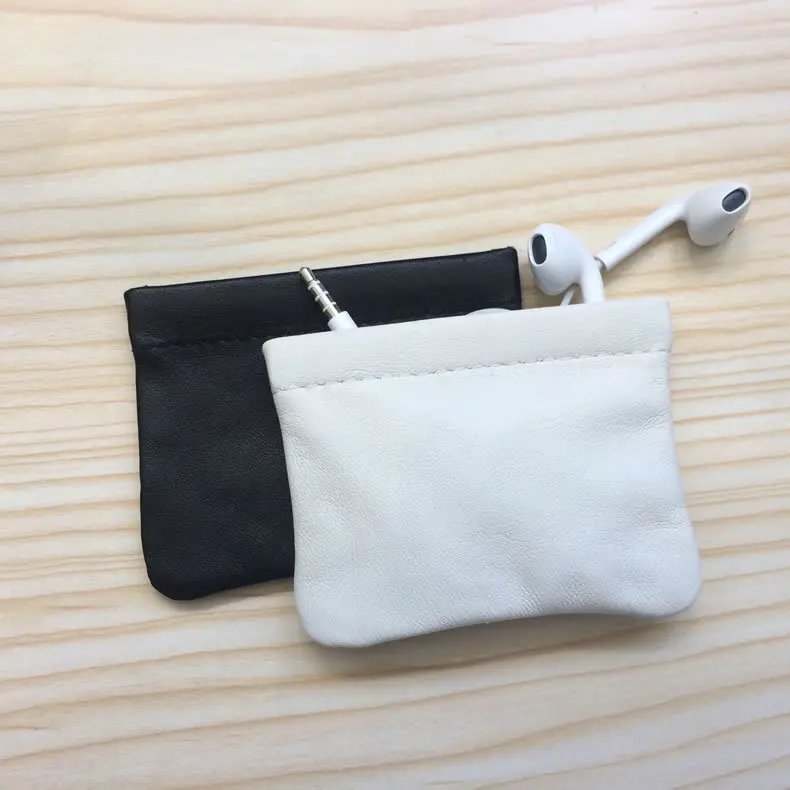 

Genuine Leather earphone bag Headphones pouch Mini-protection sleeve data charging cable case Protective Pouch Coin small bags