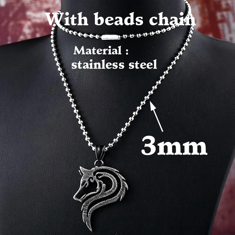 316L Stainless Steel Men Necklace Celt Wolf Head Pendant Fashion Jewelry