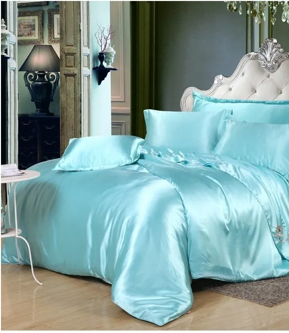 Silk Aqua Bedding Set Green Blue Satin Cal Super King Size Queen