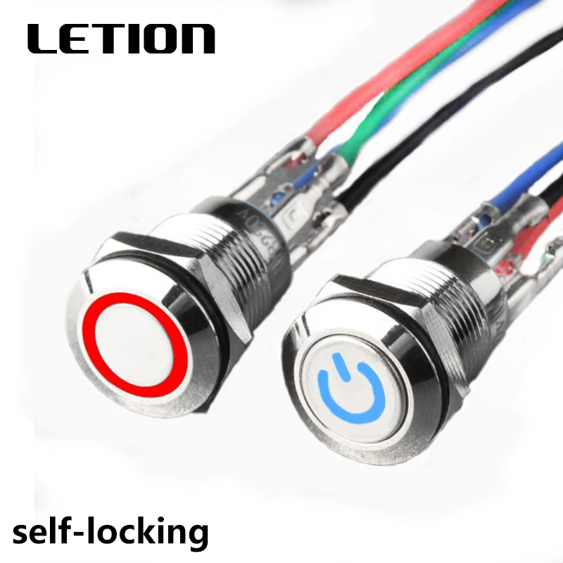 

1PCS 12MM self-locking LED 3V 5V 6V12V 24V 220V Metal Button Switch Instantaneous Button Automatic Reset LED Waterproof Button