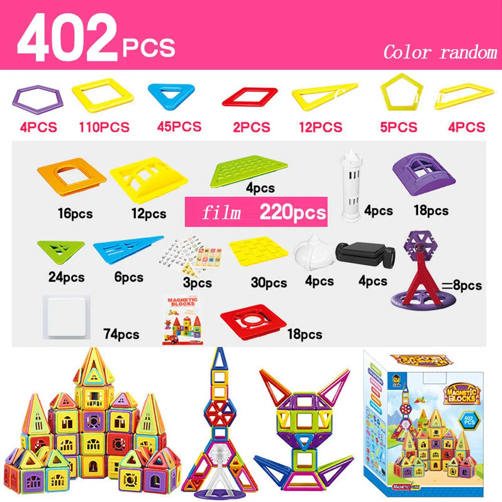 Kopen 402pcs DIY Magnetische Bouwstenen Designer Bouw Speelgoed Set Model Magneet Educatief Hobby Speelgoed Voor Kinderen Geschenken