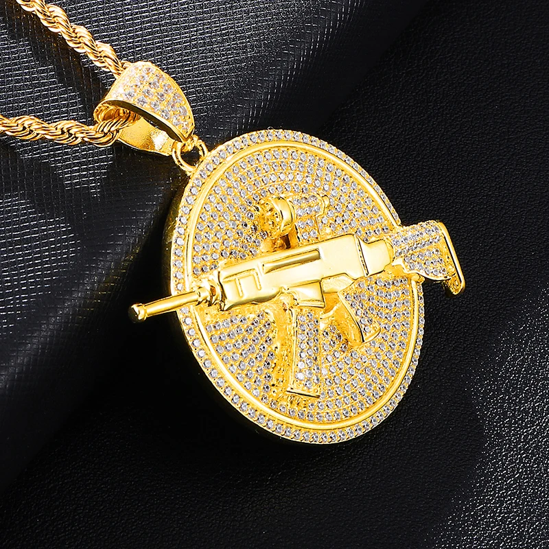 2019 трееди Bling Iced Out пистолет с AAA фианитами камень ожерелье и подвески для мужчин