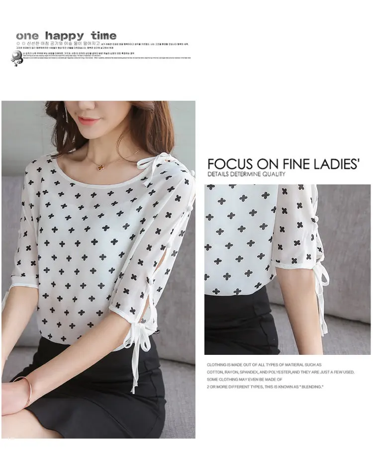 2018 Summer Women Blusas Bow Half Sleeve Tops Female Floral Chiffon Blouse Mujer Casual O-neck Print Shirt Women Blouses (8)
