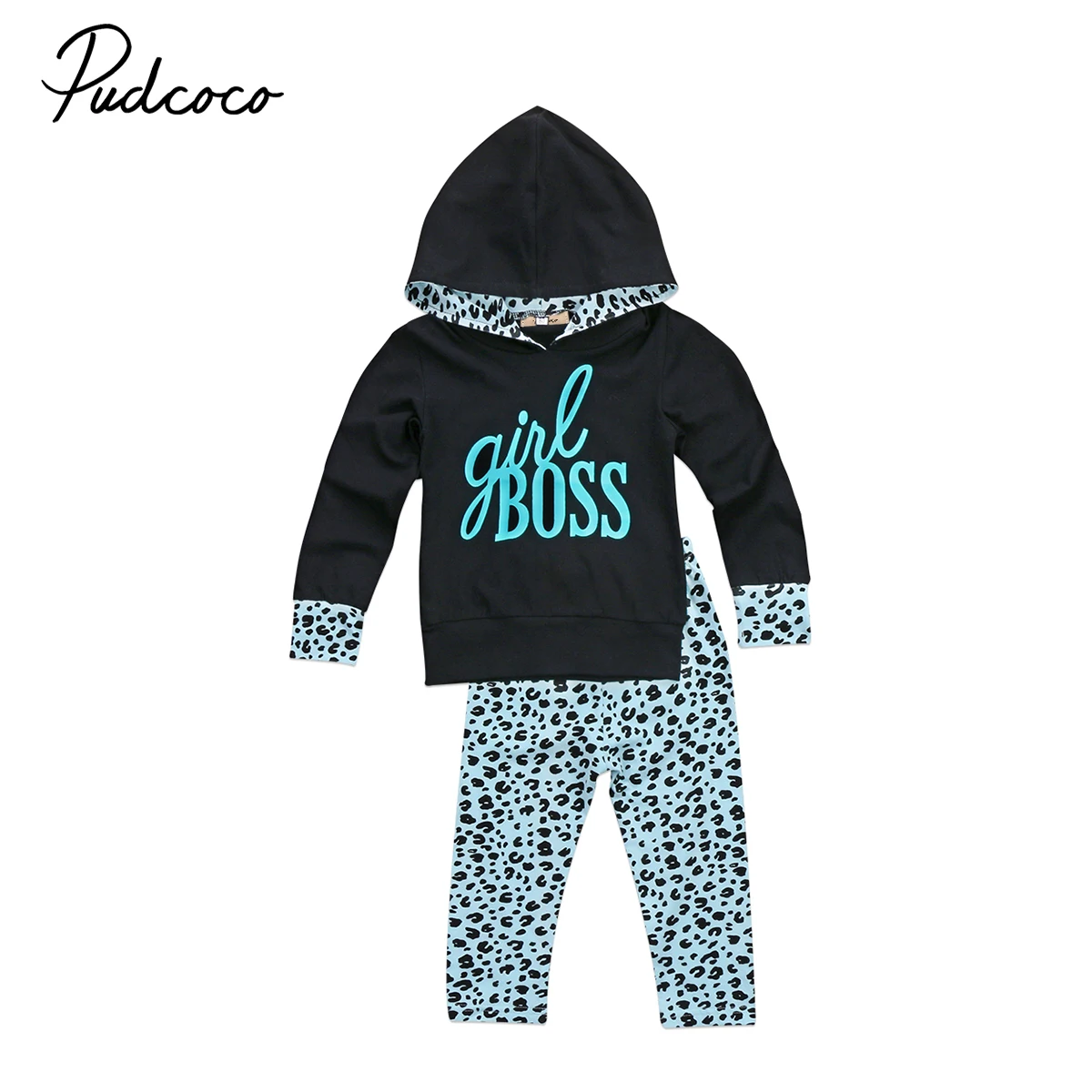 

Toddler Girls girl boss Set 1-6Yrs Kids Leopard Hooded Tops Spot Pants 2Pcs Outfits Set Clothes