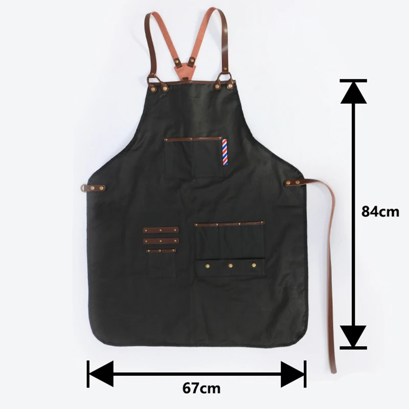 WEEYI Hair Salon Aprons Black Waterproof Cotton Leather Cross Back Barber Uniform Apron For Men Women Hairdresser Apron delantal