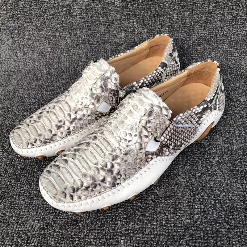 

Unisex Designer Genuine Python Leather Soft Rubble Sole Women Men Sneakers Authentic Snakeskin Hook and Loop Male Casual Shoes