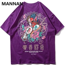 MANNAN, японский злой принт, короткий рукав, мужская летняя уличная одежда, повседневные футболки, Harajuku, хип-хоп, мужские модные футболки, Топ