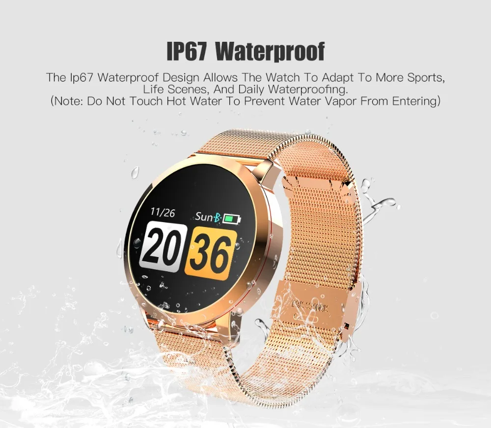 GOLDENSPIKE Q8 Смарт часы OLED цветной экран Smartwatch Женская мода фитнес трекер монитор сердечного ритма