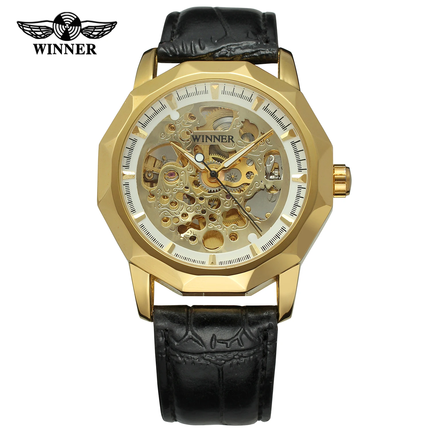 

Fashion Winner Top Brand Men Sport Mechanical Watches Leather Strap Casual Brand Mens Automatic Skeleton Black Case Reloj Hombre