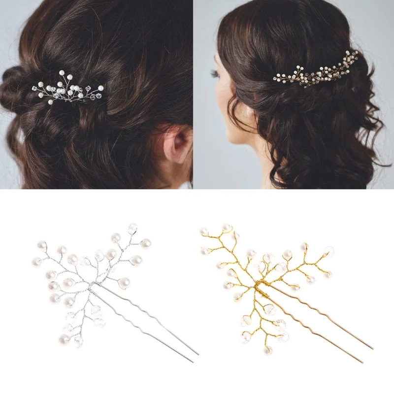 

Bride Hairpins Wedding Clip Alloy Faux Pearl Jewelry Headdress Bridal Handmade