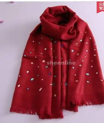 15 цветов цветной шерстяной длинный шарф бархат акриловые бриллианты осень зима теплый обёрточная бумага вышивка Этническая Пашмина - Цвет: B2 burgundy