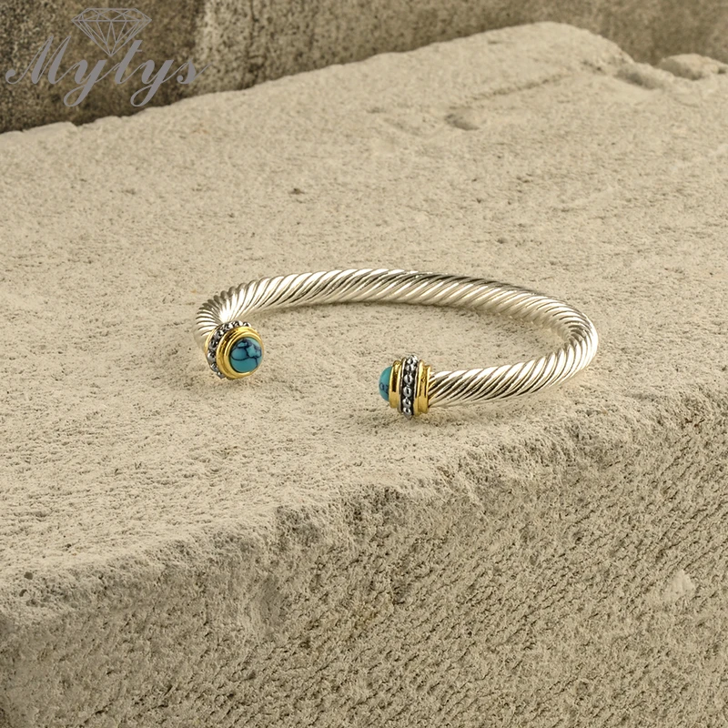 Mytys 6 мм кабель провода Браслеты Открытый манжета ручной скрученный браслет для женщин Сияющий серебряный цвет модный подарок для ювелирных изделий B1153