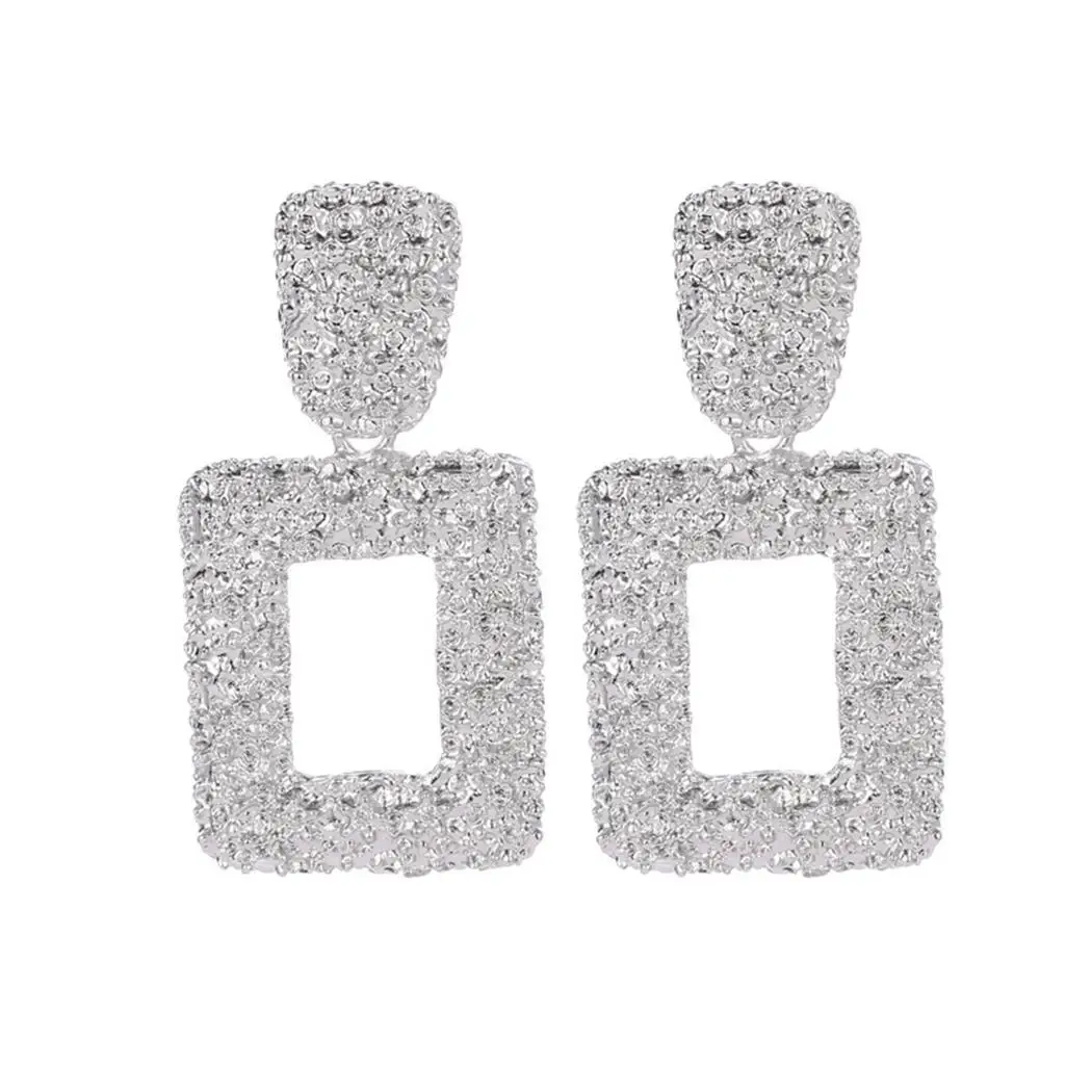 

Women Fashion Casual Square Shape Hollow Push Back Out Earrings Gold, Silver, Rose Gold