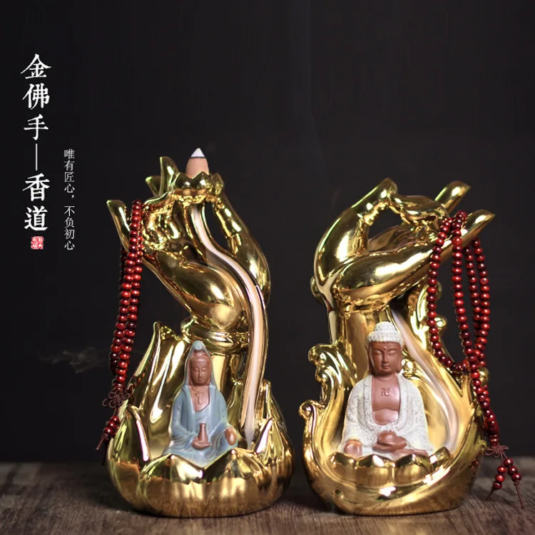 

Cross-border for ceramic bergamot guanyin backflow censer Gold bergamot Buddha aroma stove there are furnishing articles