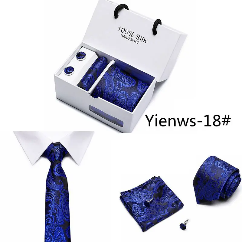 Yienws золотые шелковые галстуки для мужчин Corbatas модные жаккардовые наборы шейных платков Человек Форма Бизнес Свадебные Corbatas Para Hombre YiG054
