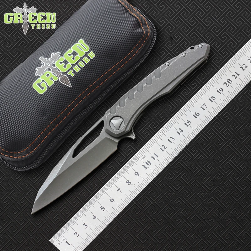 

Green thorn Flipper folding knife M390 steel bearing titanium CF handle camping hunting outdoor fruit Knives EDC tools