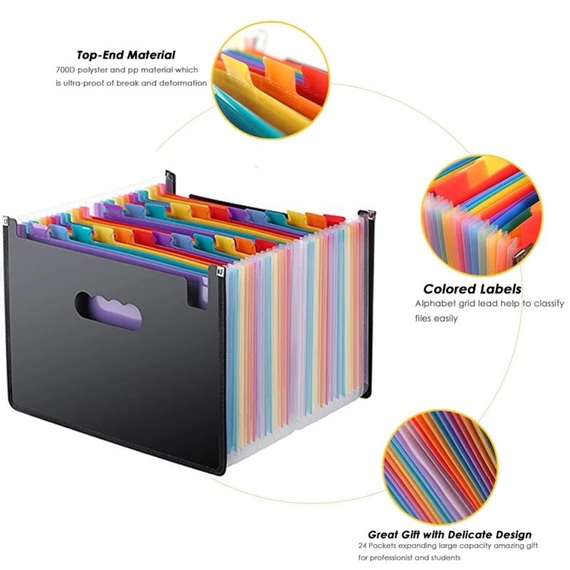 Портативный 24 кармана, расширяющаяся папка для файлов, А4, бумажный органайзер, Радужный орган, деловой файл, держатель для документов, сумка для хранения, офисная