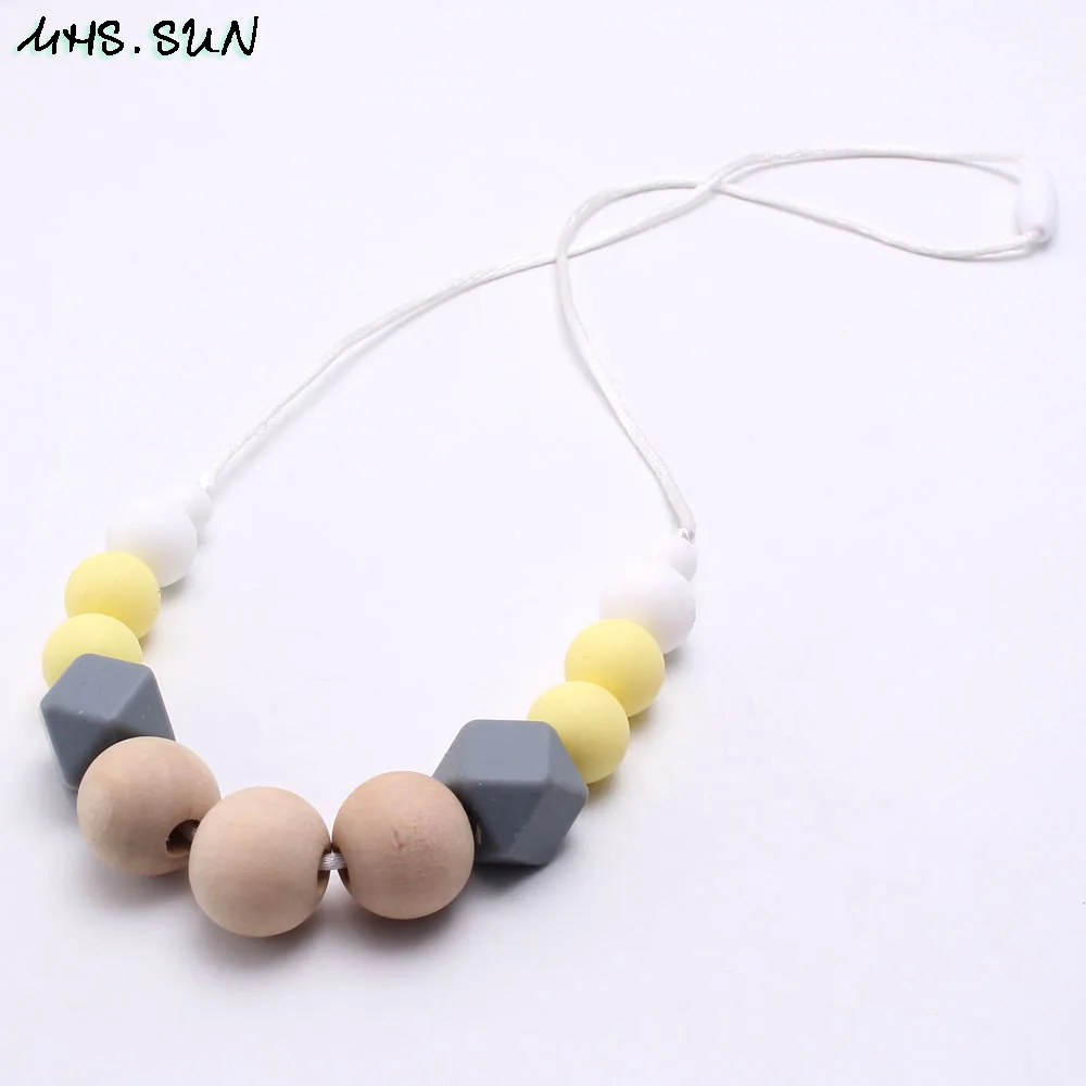 MHS.SUN Baby teething necklace safty silicone original wood beads nursing  necklace chewable teether for mother and baby BPA free|Chain Necklaces| -  AliExpress