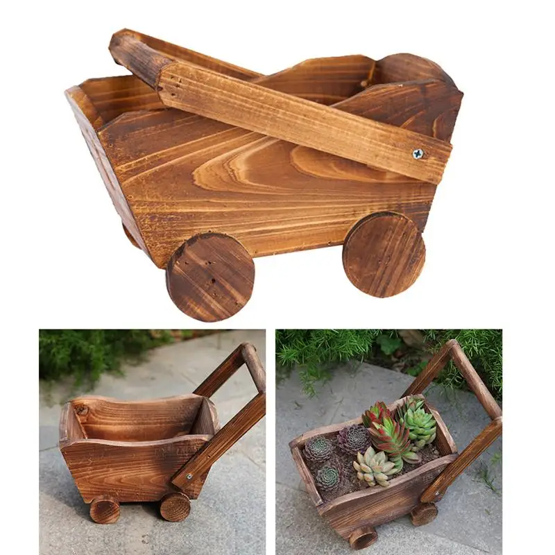 

1PC Cart Wooden Flower Pot Simple Clivia Seedlings Flower Succulents Home Decoration