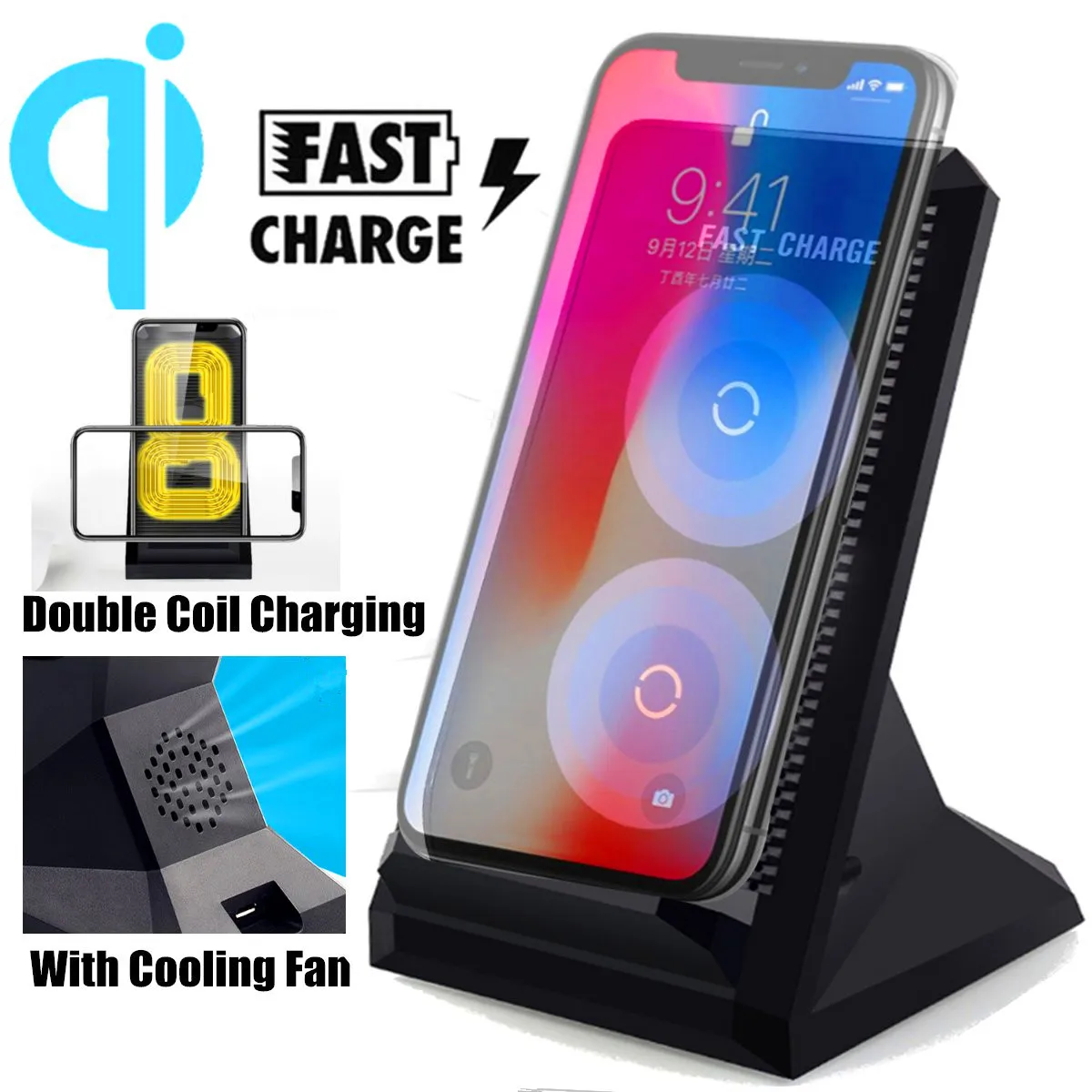 7,5/10 Вт Qi Беспроводная зарядная площадка для iPhone XS MAX XR быстрая зарядная док-станция с охлаждающим вентилятором держатель телефона для samsung S10E