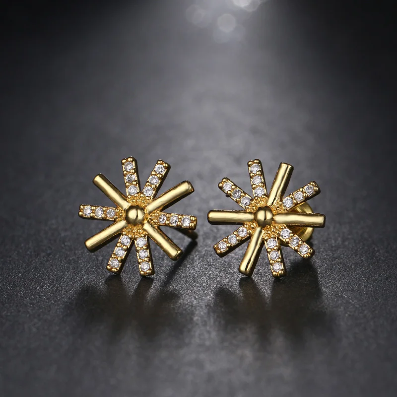 LXOEN Druzy Sun Flower серьги-гвоздики для женщин с AAA кубический циркон серебряного цвета кристалл серьги для молодой женщины ювелирные изделия подарок Pendientes - Окраска металла: Yellow Gold