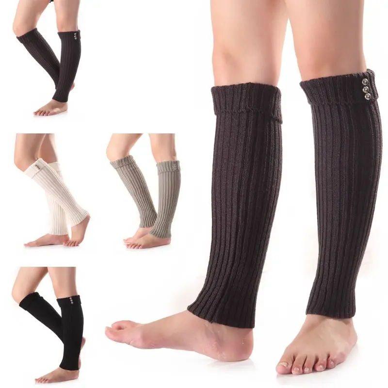 

Fashion Buttons Crochet Knitted Leg Warmers Autumn Winter Long Hollow Boot Cuff Calentadores Piernas Knitting Boot Socks Girl